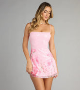Garden Glitz Sequin Cutout Mini Dress