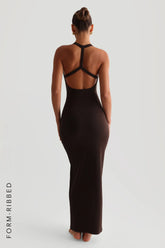 Sheveta Form-Ribbed Split-Back Maxi Dress - Terra