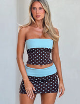 Imogen Tube Top - Brown And Blue Polka Dot