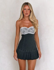 Kittie Lace Pleat Dress - Black Dot