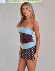 Imogen Mini Skirt - Brown And Blue Polka Dot