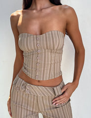 Kittie Strapless Corset - Taupe Stripe