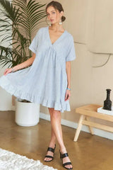 Hem Striped V-Neck Babydoll Dress