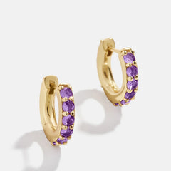 14K Gold Birthstone Huggie Earrings - Amethyst