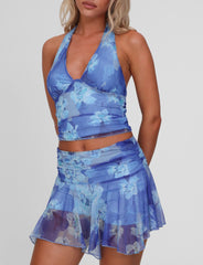 Devyn Mini Skort - Blue Macro Floral