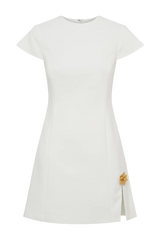 Remi Suiting Mini Dress With Floral Hardware - White