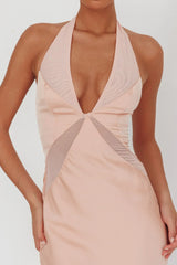 Kasi Sheer Panel Halter Maxi Dress Rose
