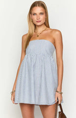 Anderson Blue Stripe Strapless Mini Dress