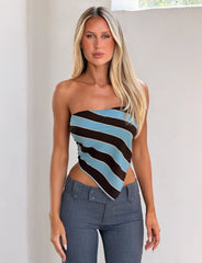 Lenin Scarf Top - Blue And Brown Stripe
