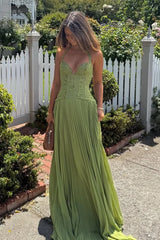 Gorgeous A Line Halter Neck Green Lace Corset Prom Dress with Ruffles