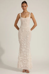 Embellished Fishtail Corset Gown in White