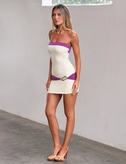 Eos Mini Dress - Cream And Dusty Lilac