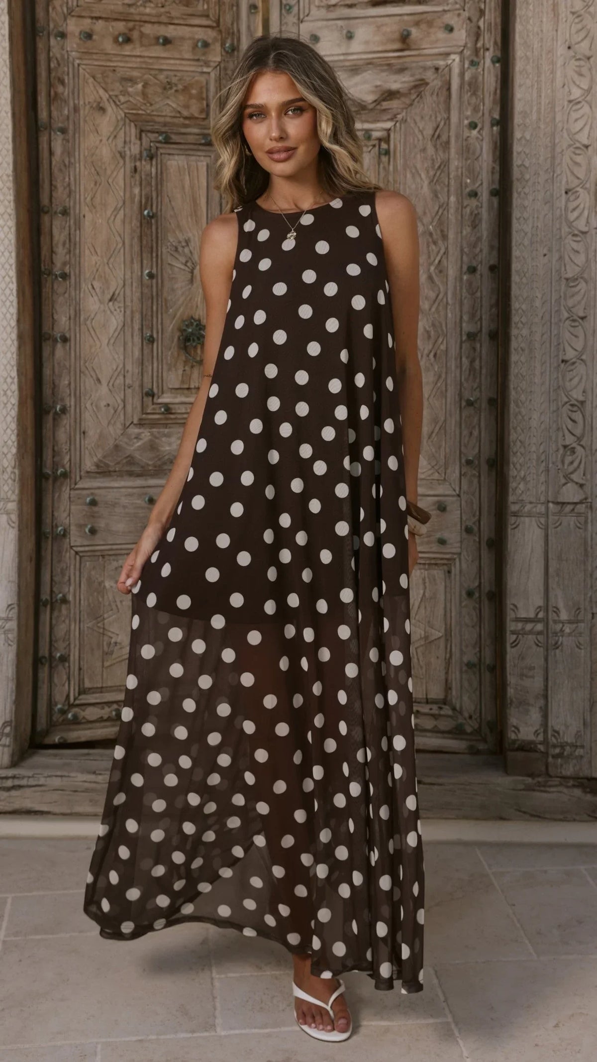 Amryn Maxi Dress - Choc/White Polka Dot