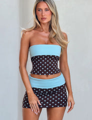 Imogen Tube Top - Brown And Blue Polka Dot