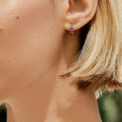14K Gold Birthstone Huggie Earrings - Amethyst