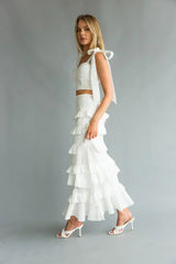 Dawn Bow Strap Bustier Top + Tiered Ruffle Skirt Set