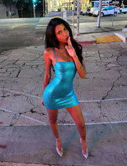 Midori Metallic Mini Bandage Dress - Aqua