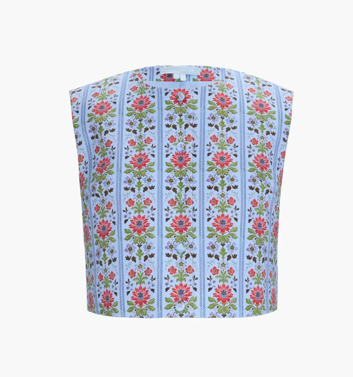 The Rosalie Top - Blue Floral Block Stripe
