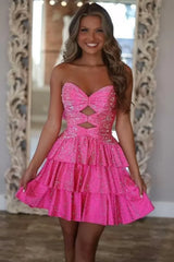 Gorgeous A-Line Sweetheart Lace Up Short Tiered Beaded Homecoming Dress