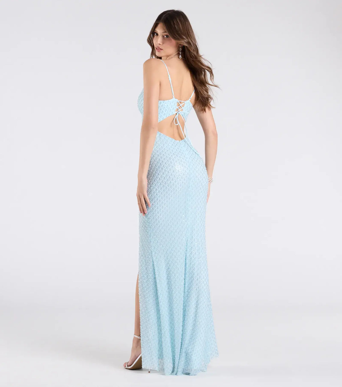 Valeria Cutout Lace-Up Sequin Beaded Formal Dress