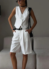 Chic White TailoRed Vest & Bermuda Shorts Set