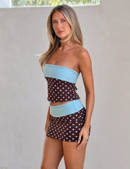Imogen Tube Top - Brown And Blue Polka Dot